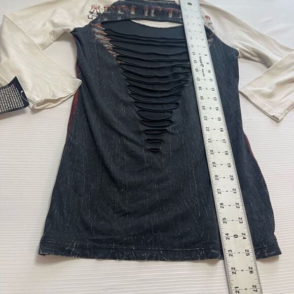 NWT Affliction Union Chrome Grey 3/4 Length Sleeves Grungy Y2K Shirt Size XS New - Picture 9 of 9